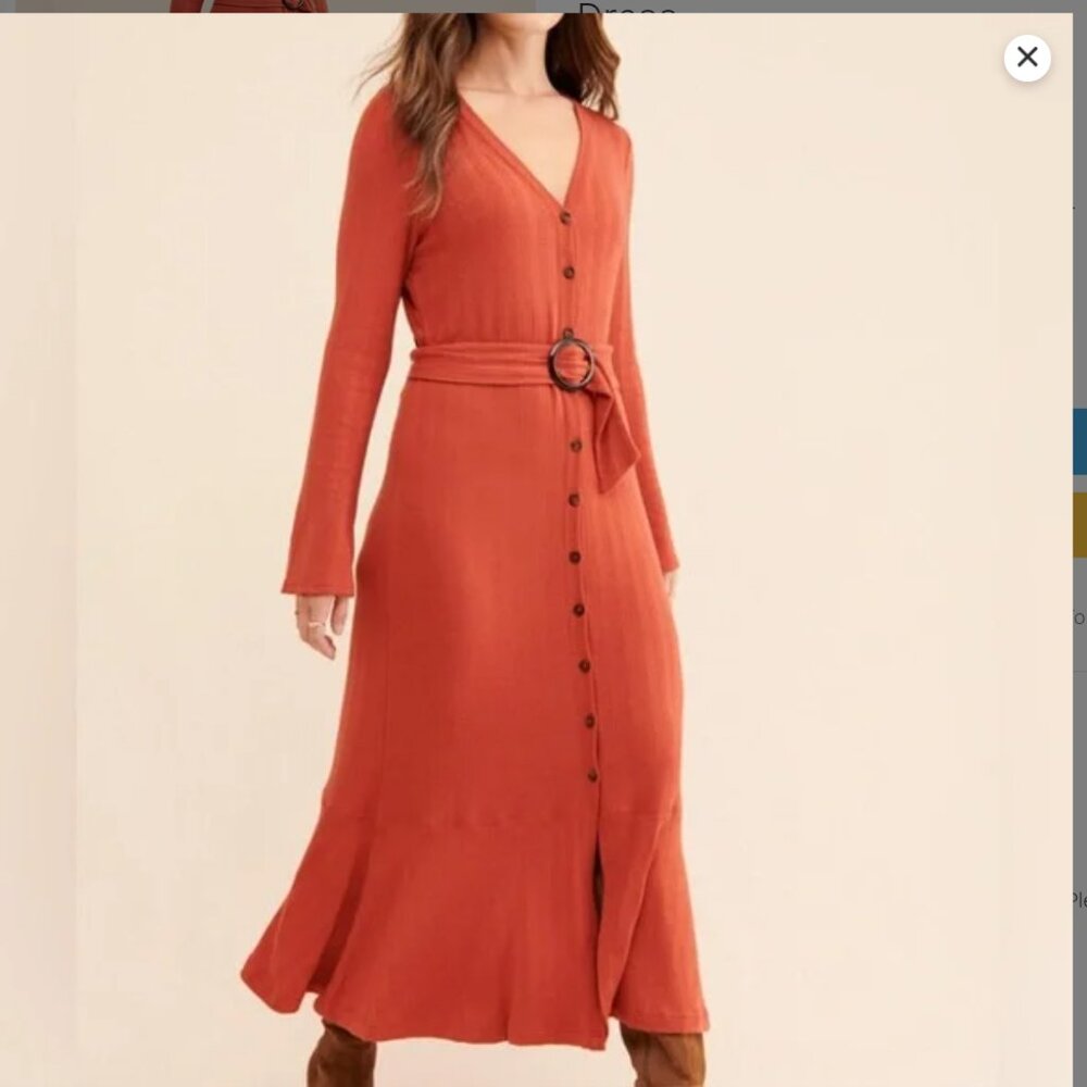 Anthropologie Terra Cotta Button Down Sweater Maxi Dress Size 3X